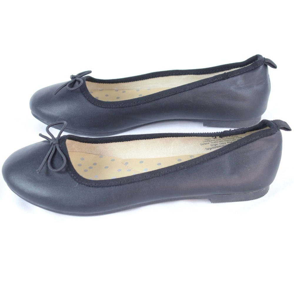 Cat & Jack Black Leather Slippers Shoes Girls Size 2